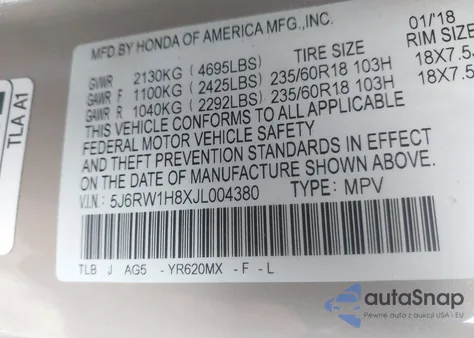 2018 Honda Cr-V z USA, uszkodzony, nr VIN 5J6RW1H8XJL004380